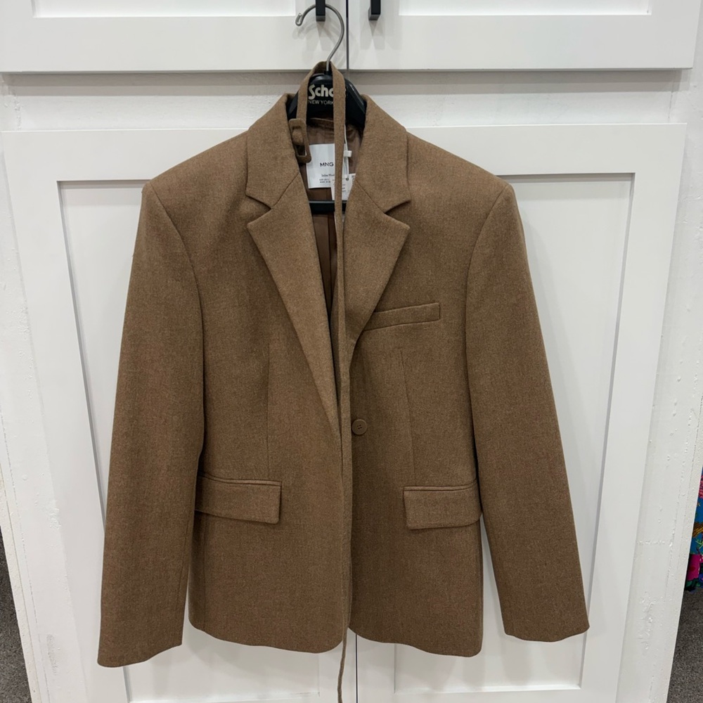 Mango Helsinki Italian Virgin Wool Blend Belted Blazer sz L NWT
